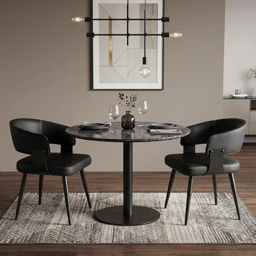Dining Chairs Set of 2, Modern Upholstered Faux Leather Kitchen Chairs with Curved Back, Easy to Assemble & Clean for Dining Room, Restaurant, Cafe,