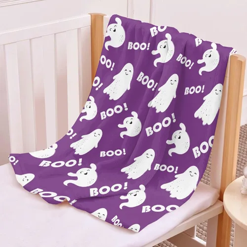 Miniatura 2 de Manta de fantasmas morados para niñas, mujeres y niños, manta ligera de forro polar espeluznante para niños, mantas de franela suave, decorativas