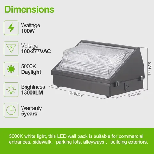 Miniatura 3 de Paquete de pared LED de 100 W, del anochecer al amanecer, 13000 lúmenes, 5000 K, iluminación de seguridad comercial de luz diurna, equivalente a