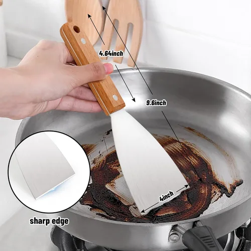 Miniatura 4 de Leonyo - Juego de 3 raspadores para parrilla, de acero inoxidable, con parte superior plana, para Teppanyaki, barbacoa, masa, panqueques, pizza