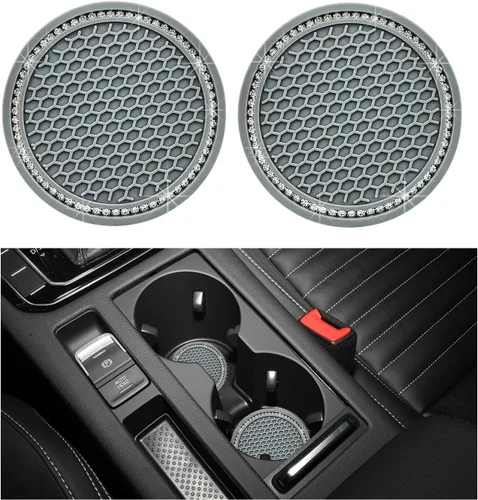 Miniatura 12 de Dickno 2 piezas de portavasos brillantes para automóvil, portavasos de inserción para taza de automóvil de 7 cm con diamantes de imitación, tapete