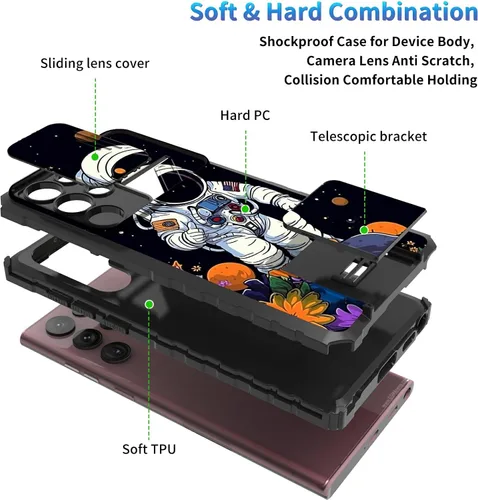 Miniatura 440 de Funda para Samsung Galaxy S22 Ultra 5G, Galaxy S22 Ultra con cubierta de cámara deslizante, funda resistente de doble capa con función atril Black