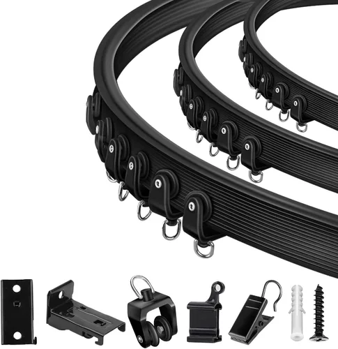 TOKPLNU Riel de cortina de techo, 12 pies, color negro, flexible, flexible, curvado, para montaje en pared, sistema de riel de techo deslizante para