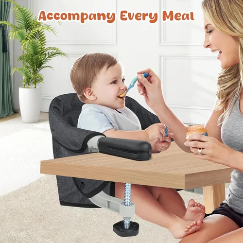 Miniatura 5 de Silla alta de gancho, silla alta portátil plegable con clip, asiento de alimentación ligero con bolsa de almacenamiento, arnés de seguridad sin BPA