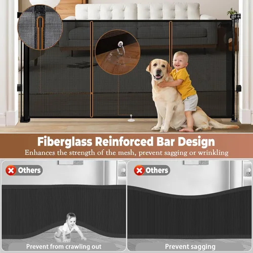 Miniatura 2 de Puerta retráctil para bebés de 55 pulgadas extra ancha, puerta retráctil para perros de 41 pulgadas de alto para escaleras, puertas, terrazas