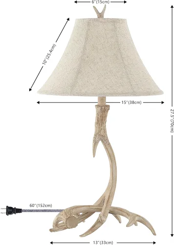 Miniatura 4 de JONATHAN Y Lámpara de mesa de resina rústica beige de 27.5 pulgadas para sala de estar, dormitorio, pantalla de lino gris claro, lámpara de mesita