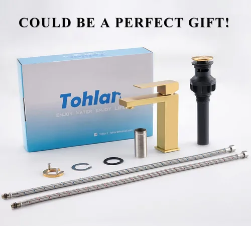Miniatura 6 de Tohlar Grifo de baño dorado, grifo dorado cepillado para fregadero de baño, grifo de baño dorado de un solo agujero, moderno grifo de lavabo