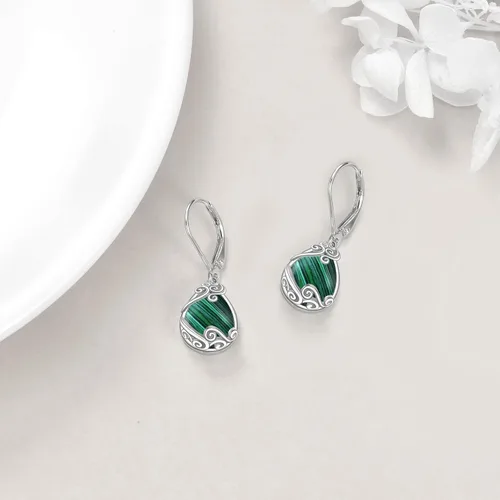 Miniatura 111 de Aretes colgantes con forma de lágrima de filigrana de piedra lunar de plata de ley 925 con cierre de palanca para mujer, regalos de joyería