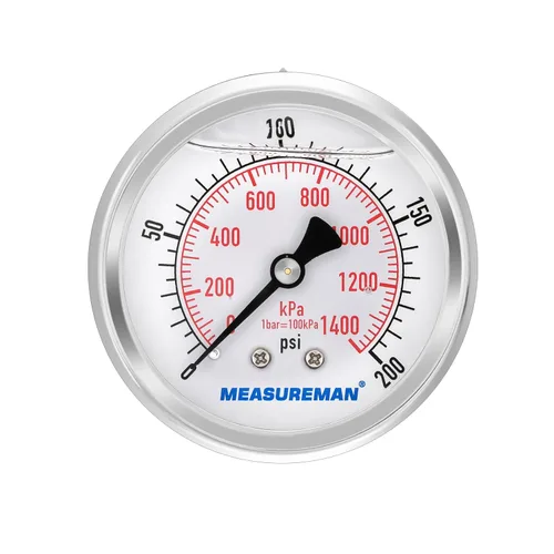 Miniatura 23 de MEASUREMAN - Manómetro de presión 1/4 NPT, manómetro de presión lleno de glicerina 0-100psi/kPa con esfera de 2.5 pulgadas y caja de acero