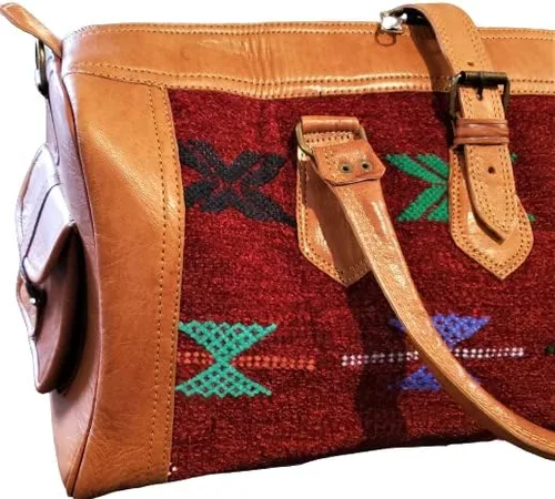 Miniatura 3 de Bolsa de viaje Kilim y piel roja