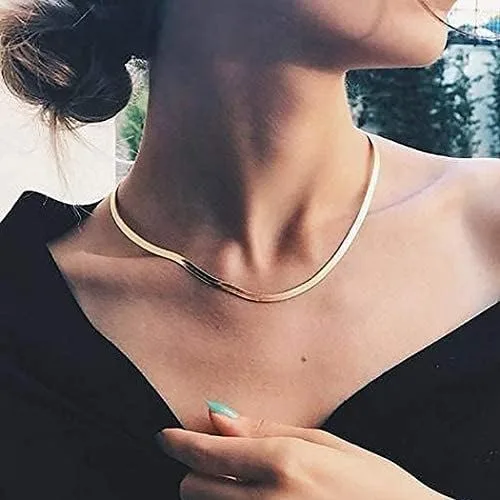 Miniatura 3 de JoycuFF Collar de oro para mujer, delicado collar de gargantilla en capas para mujer, caja de clip de serpiente, cuerda Figaro, collar de cadena