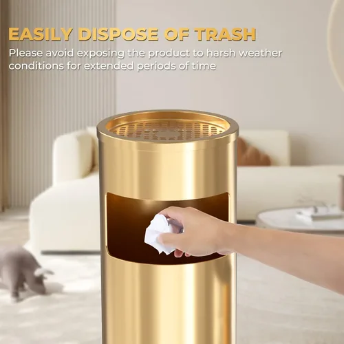 Miniatura 6 de Bote de basura para exteriores, contenedor de basura redondo de acero inoxidable con cubo interior extraíble para desecho, contenedor de basura