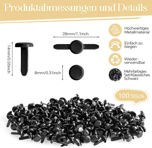 Miniatura 4 de moinkerin 200 Pcs Mini Brads for Paper Crafts 0.3 x 0.55inch Brad Fasteners Black Split Pins Pastel for DIY,Crafting,Scrapbooking,Stamping Round