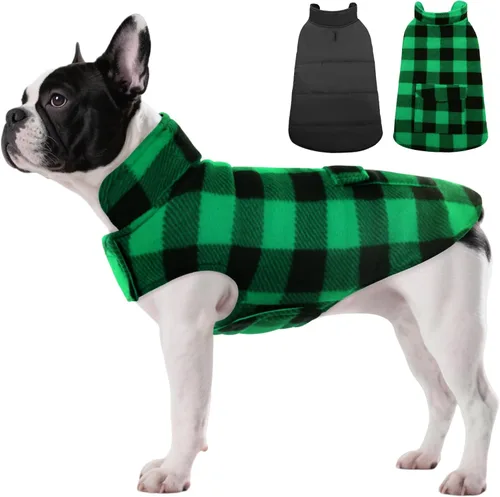 Miniatura 19 de ASENKU - Abrigo de invierno para perros, diseño a cuadros reversible, impermeable, para climas fríos, para perros pequeños, medianos y grandes Rojo