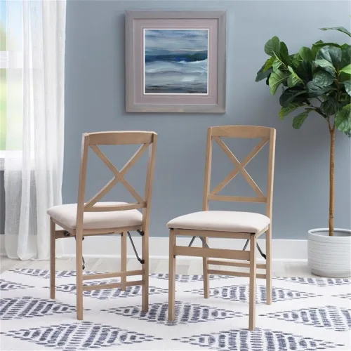 Miniatura 2 de MAKLAINE Juego de dos sillas plegables X-Back, asiento acolchado en madera blanqueada