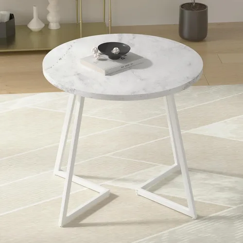 Miniatura 10 de VECELO Mesa redonda de comedor con mesa de grano de madera y marco de acero, para cocina, sala de estar, oficina, conferencia, 2 a 4 personas, grano