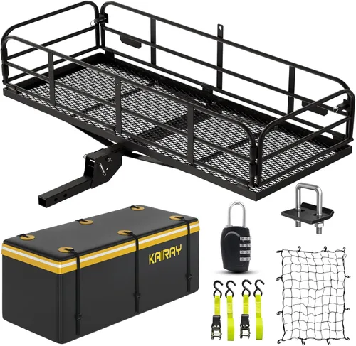 KAIRAY Portaequipajes plegable de enganche trasero de 500 libras de alta resistencia, portaequipajes de 60"x24"x14.4" para equipaje, encaja en