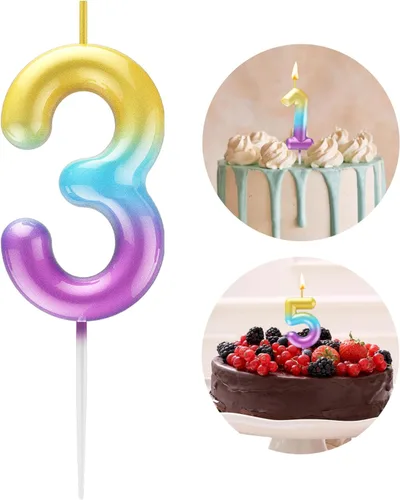 Miniatura 26 de Velas número 2 arcoíris con número 3D de feliz cumpleaños para decoración de fiesta de pastel de cumpleaños, suministros de celebración