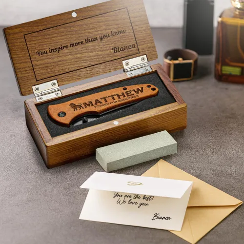 Miniatura 2 de Regalos de navaja personalizada para hombres, cuchillo de caza para él, regalo de Navidad personalizado para papá, novio, regalo grabado