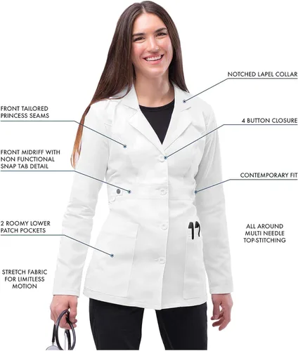 Miniatura 3 de Adar - Abrigo de laboratorio elástico universal para mujer, abrigo de laboratorio con cintura de pestañas de 28 pulgadas