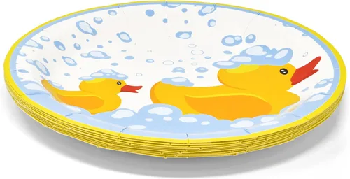 Miniatura 3 de Gift Boutique 96 piezas de suministros de fiesta de patos de goma, platos de papel, servilleta para patos amarillos, pato, baño de burbujas, pijama