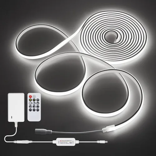 Tira de luces LED blancas de luz diurna de 16.4 pies, 24 V, impermeable, kit de tira LED COB con control remoto, luz de cinta LED flexible regulable