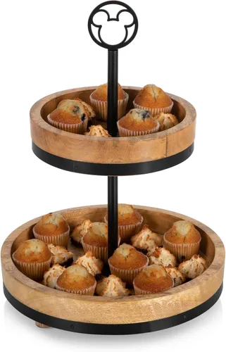 Miniatura 2 de PICNIC TIME Disney Mickey Mouse - Bandeja de dos niveles para servir, postre de madera de mango y soporte de charcutería con icono de Mickey