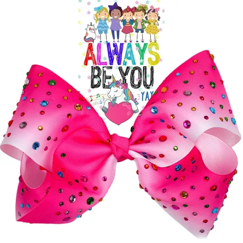 Miniatura 10 de Lazo de pelo con diamantes de imitación gigante, lazos de animación para niñas, niños pequeños, cinta rosa y azul, accesorios de moda
