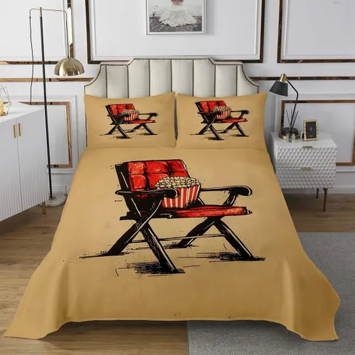 Miniatura 9 de Homewish Theater Cinema Poster Quilt Sets Twin Size,Retro Movie Bedspread Coverlet 2Pcs for Kids Girls Boys Room Decor,Popcorn Quilts Set Movie