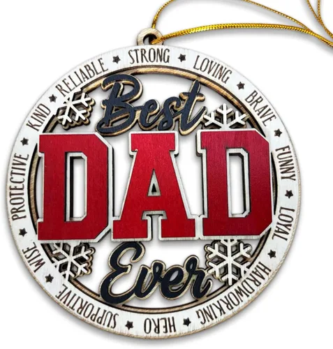 Miniatura 20 de #1 Adorno de Navidad de madera para papá - Best Dad Ever 2024, decoración de árbol del día del padre, adorno de héroe