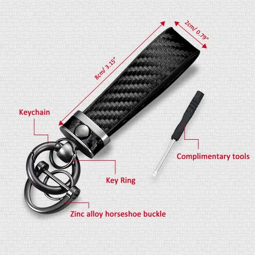 Miniatura 2 de ASUBHA Llavero de coche de fibra de carbono, llavero universal de cuero de alta calidad, giratorio de 360 grados con anillo en D antipérdida