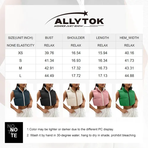 Miniatura 6 de Allytok Chaleco acolchado corto para mujer, ligero, sin mangas, con cremallera, Y2K