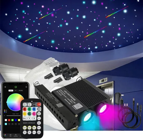 Miniatura 15 de AKEPO - Luces de fibra óptica de doble cabezal de 32 W de tamaño pequeño, 1100 piezas de fibras ópticas de 0.03 pulgadas en 13.1 pies+RGBW de fibra