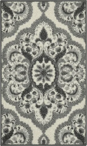 Miniatura 55 de Maples Rugs - Alfombra antideslizante Vivian, para pasillo o entrada, patrón de medallones [fabricada en Estados Unidos], 2 x 6 pies, color gris