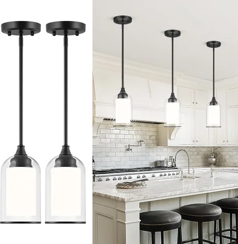 Miniatura 15 de LIROUVET Luces Colgantes Doradas para Isla de Cocina - Lámpara Colgante de Cristal Doble, Luz Colgante de 1 Luz con Cristal Transparente y Lechoso