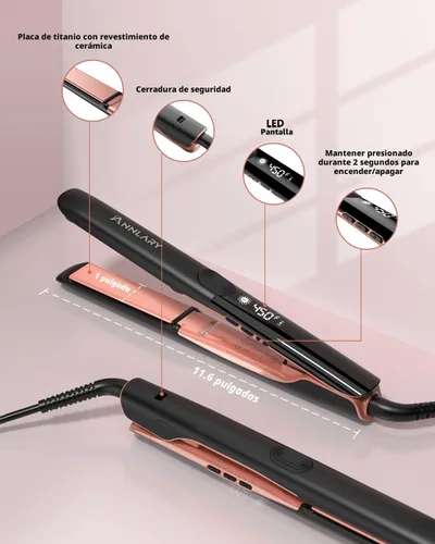 Miniatura 6 de Annlary - Plancha de pelo de 1 pulgada y rizador 2 en 1 de titanio y cerámica iónica con voltaje dual, con silicona resistente al calor, para menos