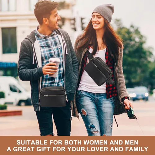 Miniatura 5 de Cangurera para hombres y mujeres, cangurera de cuero con estilo cruzado, bolsa pequeña de diseñador, Negro2, Riñonera de cuero para hombre y mujer