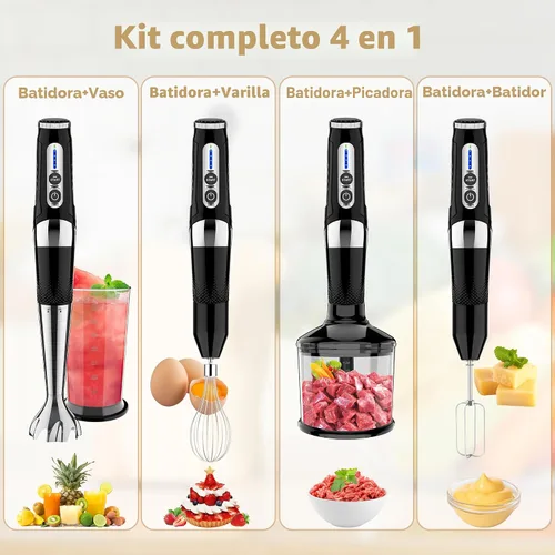 Miniatura 4 de Batidora de inmersión inalámbrica: batidora de mano eléctrica recargable 4 en 1, 21 velocidades y 3 ángulos ajustables con picadora de 700 ml, vaso