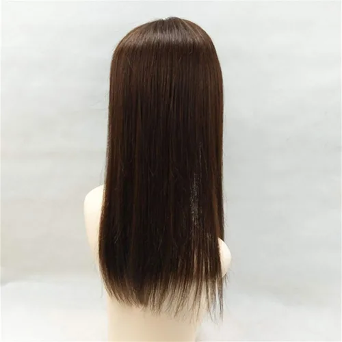 Miniatura 3 de Peluca de cabello humano lacio de 18 pulgadas de largo con flequillo, clip en la parte superior para mujeres con cabello delgado, color marrón oscuro