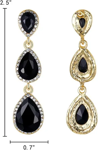 Miniatura 65 de EleQueen Pendientes de cristal austriaco en tono dorado para mujer, forma de pera de 2.5 pulgadas, color esmeralda