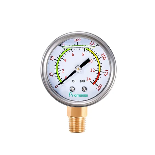 Manómetro de Presión de Prueba de Agua de Acero Inoxidable Tamaño de Esfera de 2", Montaje Inferior con Relleno de Líquido 0~200PSI (Codificado por