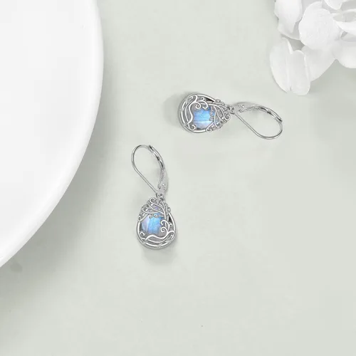 Miniatura 153 de Aretes colgantes con forma de lágrima de filigrana de piedra lunar de plata de ley 925 con cierre de palanca para mujer, regalos de joyería