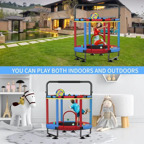 Miniatura 3 de Trampolín para niños, cama elástica completa antioxidante de 440 libras para interiores y exteriores con red, trampolín ajustable de 55 pulgadas