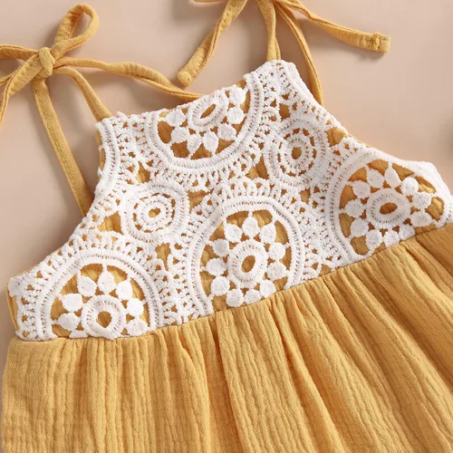 Miniatura 4 de Vestido de verano para niña pequeña, vestido de encaje floral con tirantes delgados, sin mangas, ropa bohemia