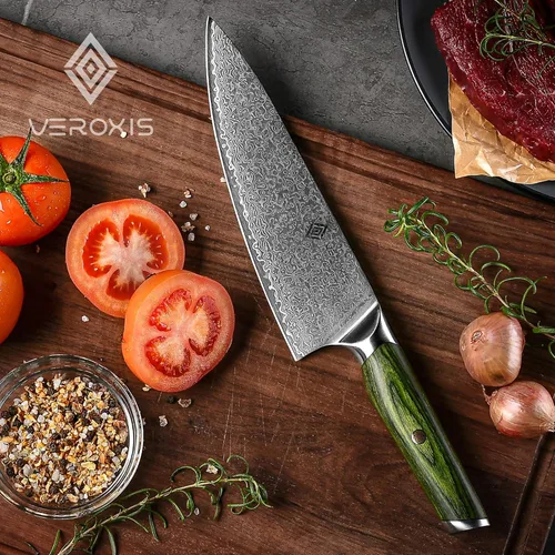 Miniatura 6 de VEROXIS Cuchillo de Chef de Damasco de 8 Pulgadas, Cuchillos de Cocina Japoneses Profesionales Afilados de Acero Super de Alto Carbono con Mangos