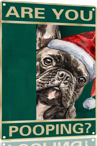 Miniatura 20 de Letrero de metal con texto en inglés "Beagle" Are You Pooping de 12 x 8 pulgadas, letrero de Navidad vintage, con sombrero de Papá Noel, divertido