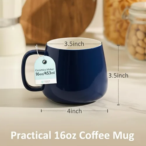 Miniatura 3 de Teocera Juego de 4 tazas de café de cerámica de 16 onzas, apilables, aptas para microondas, lavavajillas y horno, ideales para café, capuchino, Azul
