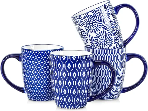 Miniatura 12 de Selamica Juego de 4 tazas de café de 10 onzas, tazas de café pequeñas de cerámica con asa, taza de café para capuchino latte cacao, té con leche