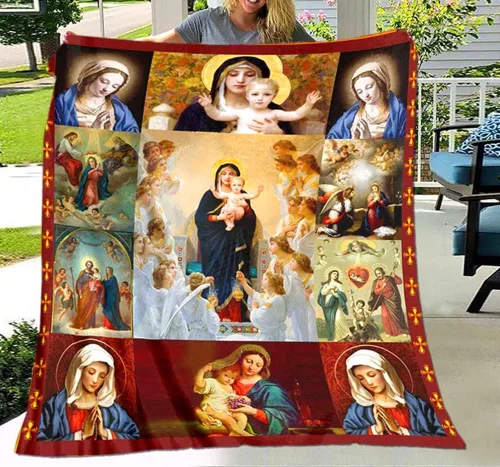 Miniatura 11 de Manta de franela para sala de estar/dormitorio de Jesús Virgen María, ultra suave, manta cálida (A, 4.9 ft* 6.6 ft (60 x 80 pulgadas)