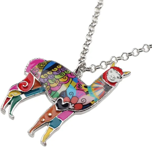 Miniatura 3 de BONSNY Aleación de esmalte de zinc América del Sur Floral Alpaca collar cadena colgante joyería para mujeres niñas encantos regalo